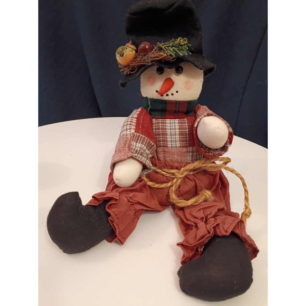 Primitive Snowman Shelf Sitter Rustic Christmas Decor Plaid Folk Art Plush